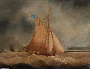 A Fishing Boat Under Dark Skies — Thomas Buttersworth