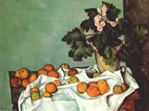 Still Life - Apples And Pot Of Primroses ) — Paul Cézanne