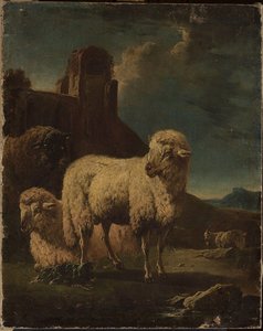 Rams With Ruins In The Background — Philipp Peter Roos