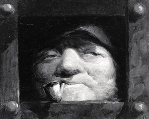 Crime and Punishment Youth and Sugar Bowl (And) Man Peering from Jail (Pair of Paintings), (painting)