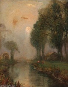 Cattle In A Moonlit Watermeadow — Arthur Henry Church
