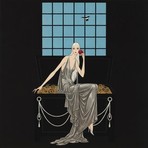 Karmesinrote Frucht Inmitten Eines Blauen Gitters Und Herabfallender Perlen — Valentin Laurent De Courcey, Art Déco