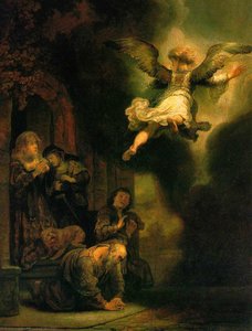 The Archangel Leaving The Family Of Tob — Rembrandt Van Rijn, Baroque
