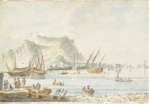 View The Port Of Palermo, The Coast Of Termini With Water On A Hill The Substance Of Figures And Boats In The Foreground — Claude Louis Chatelet
