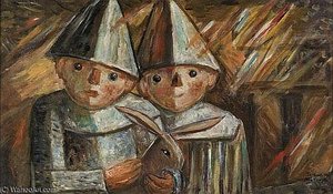 Two Children Wih Rabbit — Tadeusz Makowski