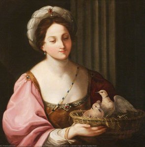 A Young Woman With A Basket Of Doves (variant Copy After Guido Reni) — Elizabeth Cust