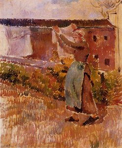 Women Tending The Laundry (study) — Camille Pissarro, Impressionism
