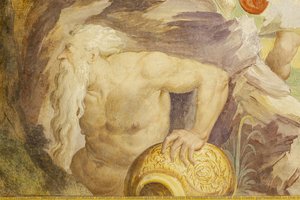 Aetas Felicior Hall: Orlando Gets Off The Horse To Refresh Himself At The River, Personified In The Old Man — Jacopo Zanguidi
