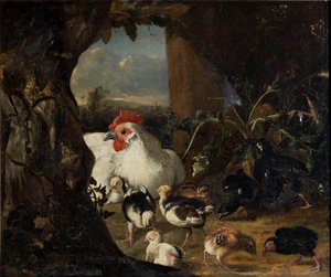 English Hen With Her Chicks — After Adriaen Coorte