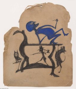 Untitled (legs Construction With Blue Man) — Bill Traylor