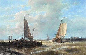 A Dutch Barge Heading Out Of Harbour On The Tide — Abraham Hulk Senior