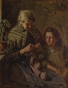 The Knitting Lesson — Arthur Hacker