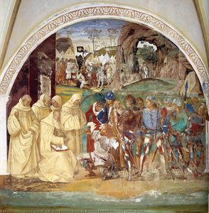 Life Of St Benedict, Scene 27: Benedict Benedict Discovers Totila's Deceit — Luca Signorelli