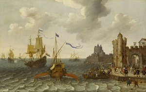 A French Galley And Dutch Men-of-war Off A Port — Abraham Willaerts