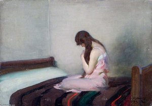 A Girl On A Bed — Sir Alfred James Munnings
