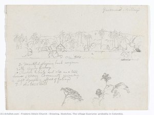 Drawing. Sketches. The Village Guarumo, Probably In Colombia. — Frederic Edwin Church