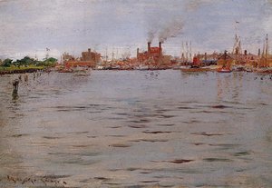 Harbor Scene, Brooklyn Docks — William Merritt Chase, American Impressionism