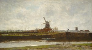 View Of The Mill And Bridge On The Noordwest Buitensingel In The Hague — Jacob Henricus Maris