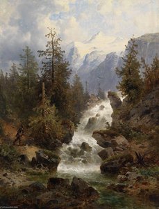 Hunter By The Waterfall — Josef Thoma