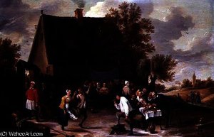 Villagers Celebrating a Wedding Feast Outside a Country Tavern