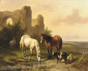 Horses By A Ruin In An Extensive Landscape — Wouterus Verschuur