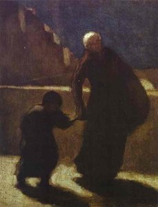 Woman And Child On A Bridge — Honoré Daumier