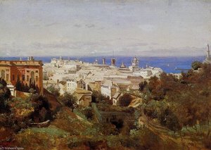 View Of Genoa From The Promenade Of Acqua Sola — Jean-baptiste-camille Corot, Plein Air Landscape