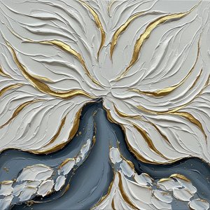 Celestial Radiance In Gilded White And Deep Slate Blue Impasto — David Moreau, Plaster & Texture Art