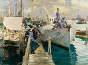 Women's Royal Naval Service Officer and Ratings Boat Cleaning at the Coastal Motor Boat Base, Haslar Creek, Portsmouth