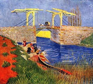 Die Brücke Von Arles Über Den Fluss Rhone Mit Frauen Beim Waschen — Vincent Willem Van Gogh, Post-impressionism