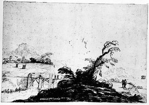 Landscape With Figures And A Bridge — Guercino