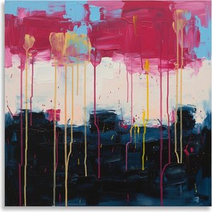 Descending Magenta Tides Over Deep Indigo Shadows: A Monumental Abstract Study — Christian Noiret, Contemporary Abstract