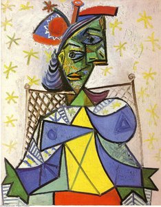 Seated Woman With Blue And Red Hat — Pablo Picasso, Surrealism