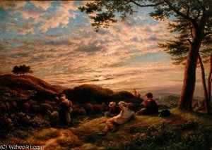 Shepherd Boys tending their Flock at Sunset