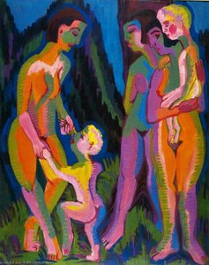 Three Naked Women With Children — Ernst Ludwig Kirchner, Expressionism