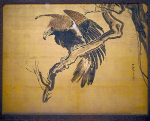Carp in Waves (Zeshin) and Eagle on a Branch (Rosetsu reverse)
