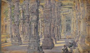 'the Temple. Kutub. Delhi. India. Novr. 1878' — Marianne North, Victorian Botanical Illustration