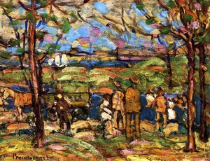 Squanton (aka Men In Park With A Wagon, Squanton) — Maurice Brazil Prendergast, Post-impressionism