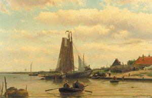 A Sunny Day With Fisherfolk Setting Out Fish Traps — Johannes Hermann Barend Koekkoek, Realism