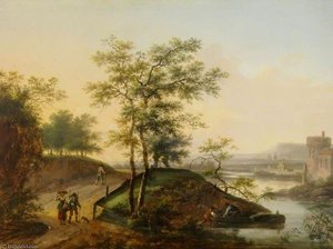 River Landscape With Peasants On A Path — Mathys Schoevaerdts