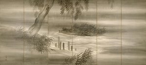 River Landscape With Fireflies — Shiokawa Bunrin