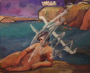 Nude woman in a coastal landscape