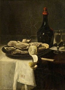 Still Life With Oysters, A Wine Bottle And A Glass Of Wine — François Bonvin