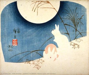 Untitled (two Rabbits, Pampas Grass, And Full Moon) — Ando Hiroshige