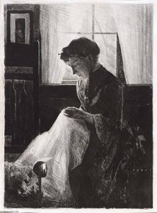 Profile Portrait Of A Woman Sewing — Julian Alden Weir