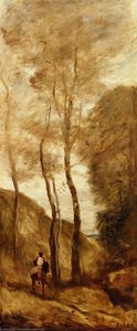 Horse And Rider In A Gorge — Jean-baptiste-camille Corot