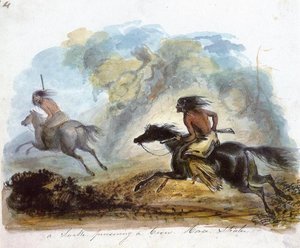 A Snake Pursuing A Crow Horse Stealer — Alfred Jacob Miller