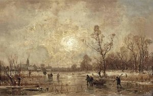 Winterlandschaft Mit Personenstaffage Und Windmühle — Adolf Stademann