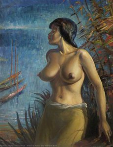 Woman In Foliage Near River With Boats — Victor Elford