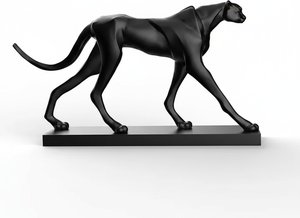 Sleek Black Cheetah Sculpture – Resin And Fiberglass Art, Modern & Minimalist